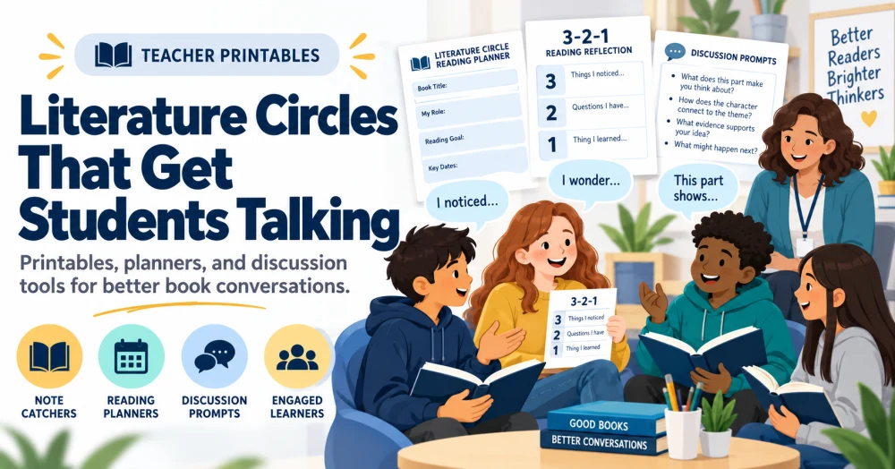 Literature Circles That Get Students Talking. Teacher printables, reading planners, note catchers, and discussion prompts for literature circles.
