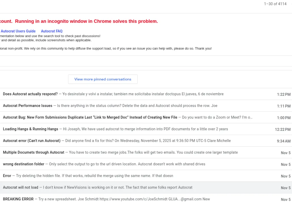 Autocrat Stalls on New Google Forms