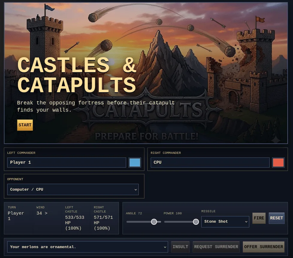Vibe-Coding: Castles and Catapults game AI FREE