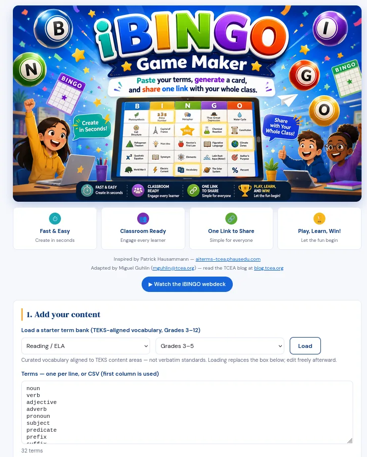 Interactive BINGO Game Maker with WebDeck
