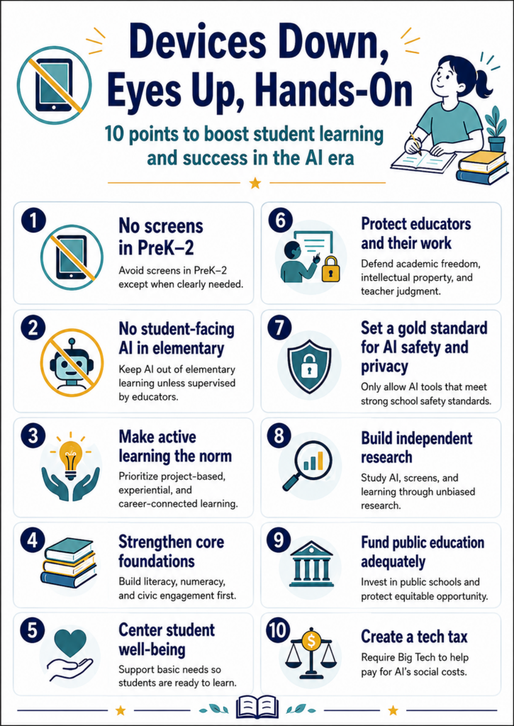 Devices Down, Eyes Up, Hands-On 10-point plan infographic