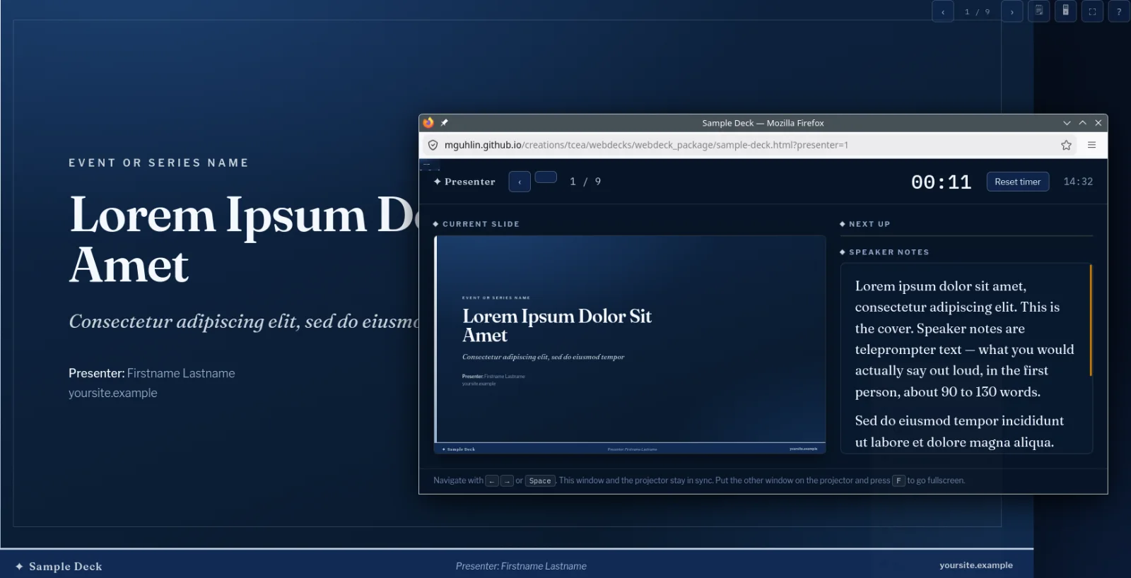 Screenshot of example presentation