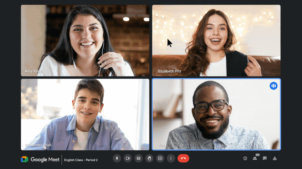 Image of four people in a Google Meet.