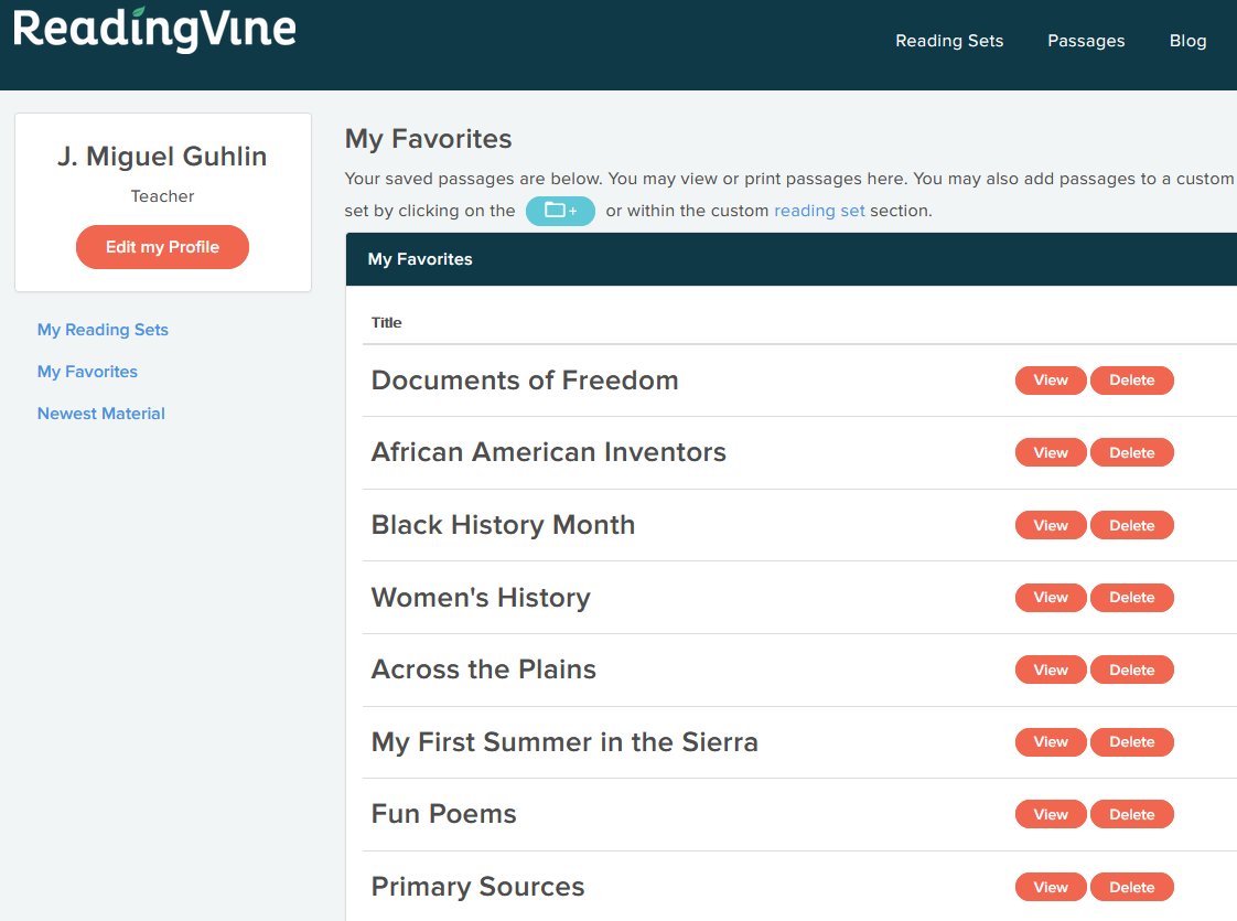 reading vine my favorites
