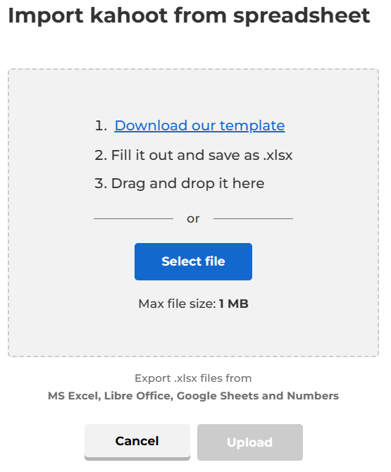 Kahoot Select Files Box